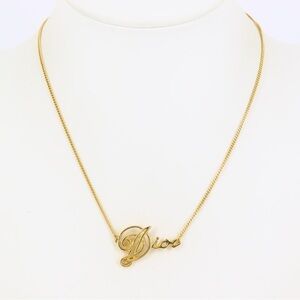 Dior Gorgeous Gold Script Logo Necklace